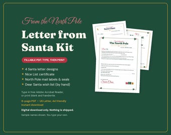 Fillable Letter From Santa Template PDF, Nice List Certificate, North Pole Mail Labels & Christmas Wish List Printable