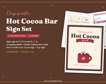 Hot Cocoa Bar Sign Printable, Hot Chocolate Bar Sign Set & Topping Labels, Tent Cards, Cup Tags, Winter Christmas Party Decor PDF