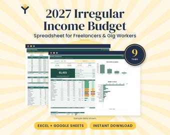 Budget Spreadsheet 2027 for Irregular Income, Excel & Google Sheets Template, Freelancer, Gig Worker, Self Employed, Tax Set Aside