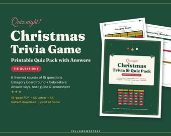 Christmas Trivia Game Printable, 118 Quiz Questions with Answers, Holiday Quiz Night for Adults & Family, Office Xmas Party PDF