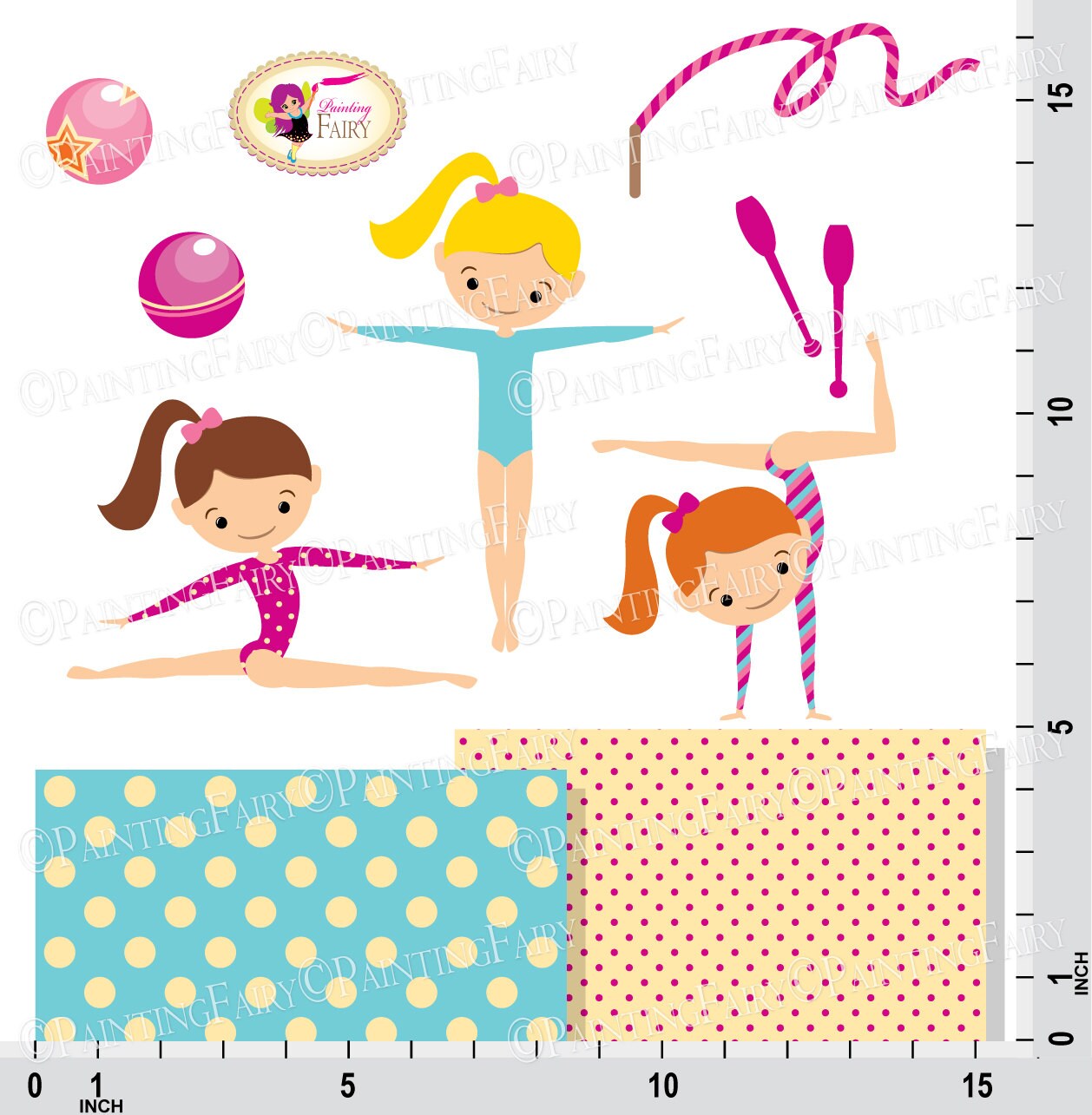 Little Girl Gymnasts Clip Art Set girls Cliparts Cute dress | Etsy