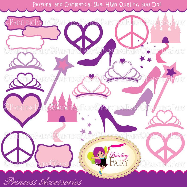 Princess Accessories Clipart Tiara Castle Peace Love Heart Etsy