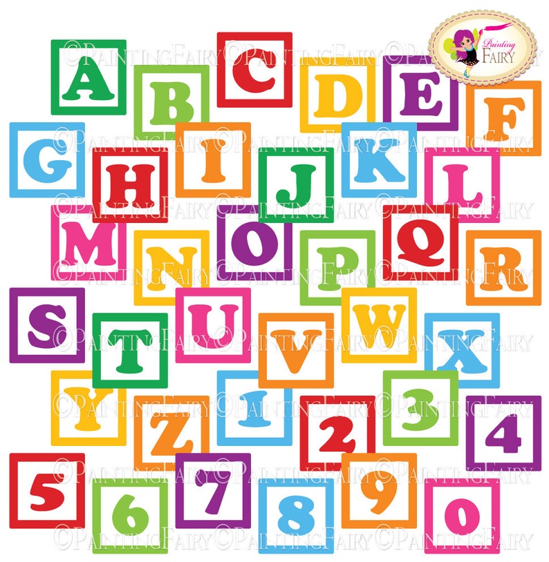 digital clipart alphabet numbers blocks baby blocks rainbow etsy