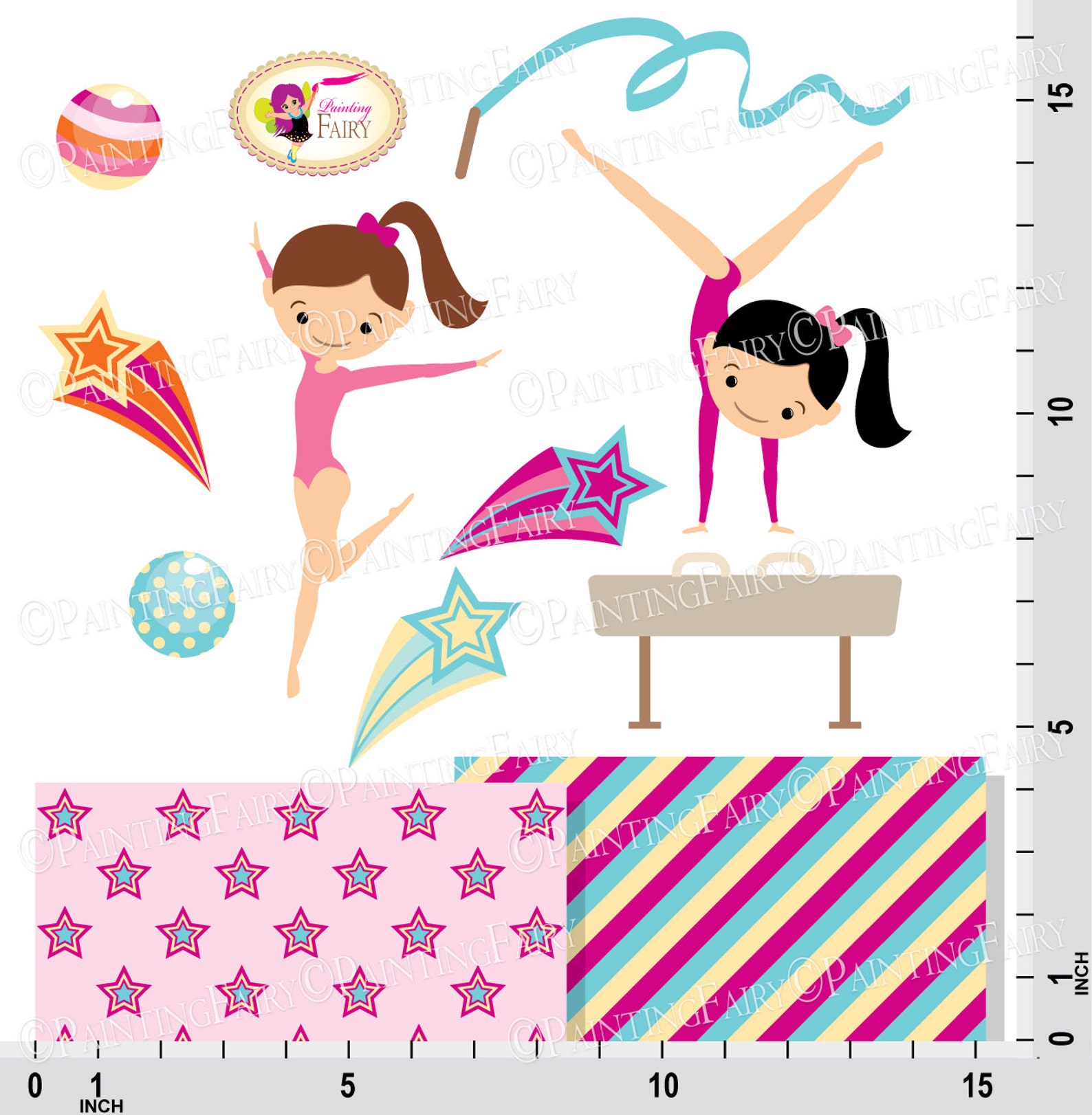 Little Girl Gymnasts Clip Art Set girls Cliparts Cute dress | Etsy