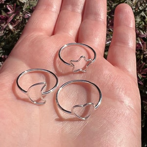 Handmade Stacking rings moon heart or star