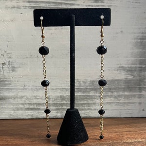 Black and Gold Dangle Earrings, 4 inches, Dramatic Style,  Lightweight Jewelry, Gift for Women, Teen,  Prom