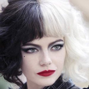 CRUELLA De Vil Short Style Wig So soft, black & white wavy wig with bangs READY to SHIP image 1