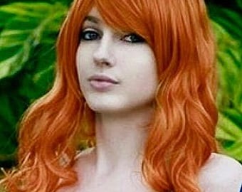 Anime NAMI * Belle perruque douce, ondulée et orangée * Prête à être expédiée *