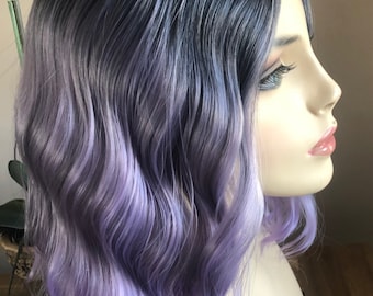 Lavender Ombre Wavy Wig with Dark Roots  *READY to SHIP*