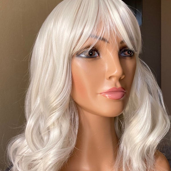 CHARLIZE WIG * So soft, wavy, silver blonde cosplay wig with bangs *Ready to Ship