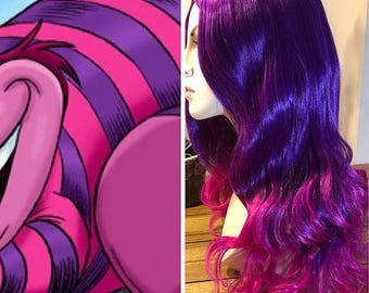 CHESHIRE Cat Wig * Beautiful Long Purple to Pink Ombre Cosplay Wig