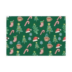Christmas Wrapping Paper — Crayon-Style Cozy Christmas Pattern Gift Wrap, Cocoa Trees & Stockings Holiday Paper