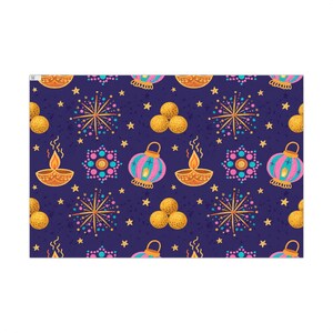 Diwali Wrapping Paper — Kids Crayon Diya Lamps & Rangoli Pattern Gift Wrap, Festival of Lights Holiday Paper