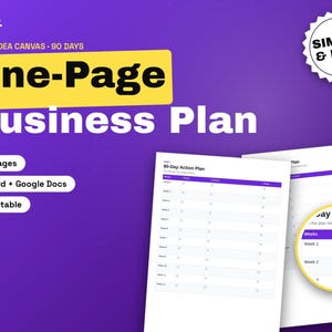 Sjabloon voor een bedrijfsplan van één pagina | Ideevalidatie, actieplan van 90 dagen (digitale download)