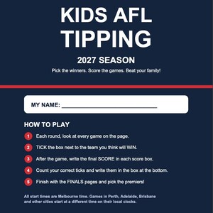 AFL-voorspellingen voor kinderen 2027 | Printbaar AFL-voorspellingsformulier | AFL-wedstrijdschema voor kinderen | Digitale download