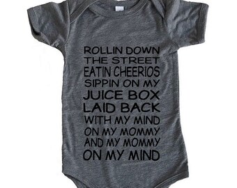 Rollin down the Street. Snoop Dog. hand printed on Gray bodysuit. baby shower gift. baby boy baby girl. Mommy on my mind. music