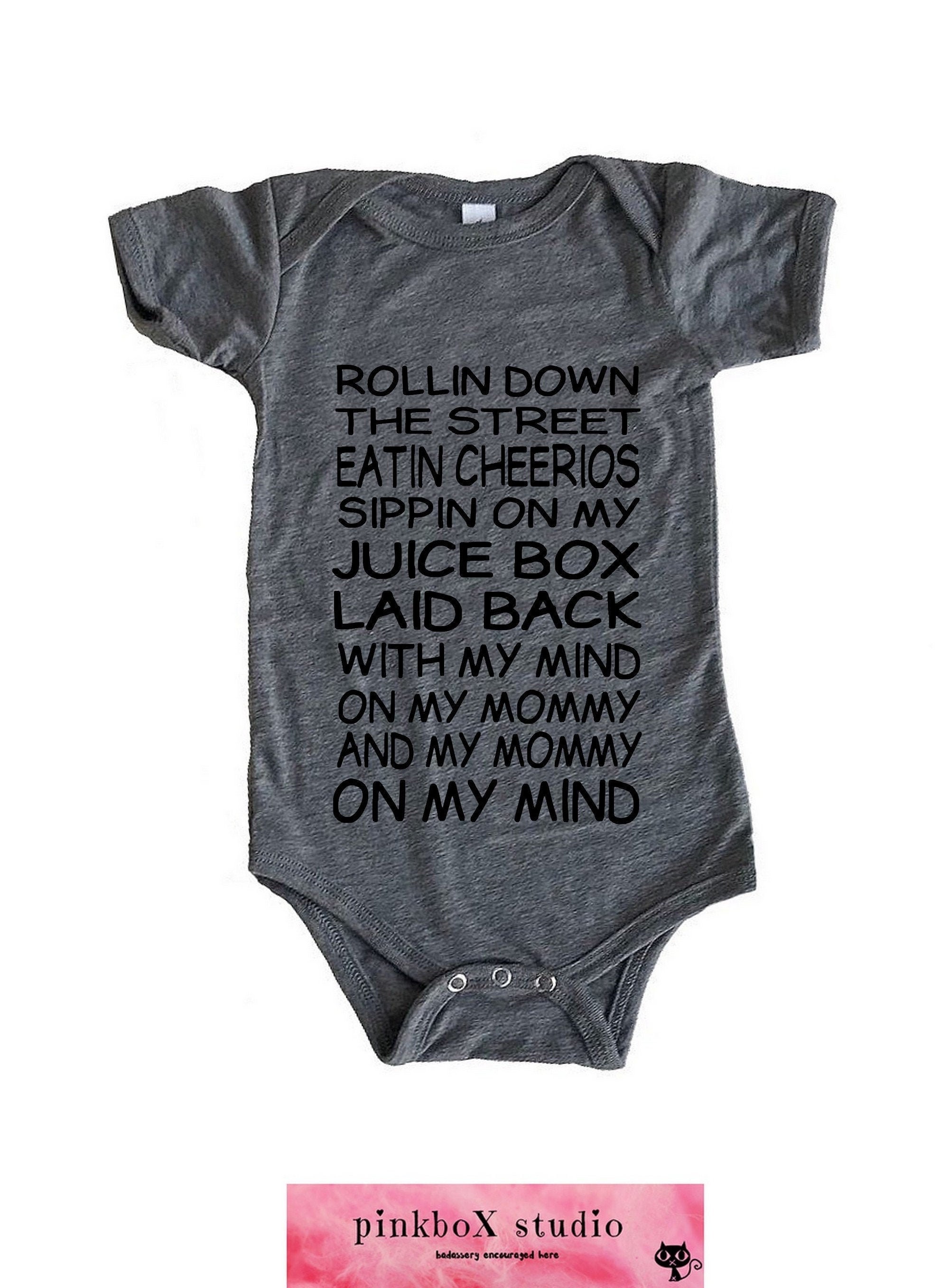 Rollin down the Street. Snoop Dog. hand printed on Gray bodysuit. bab…