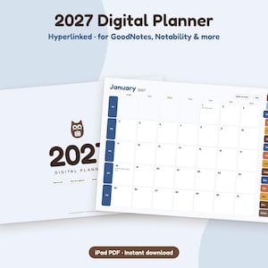2027 Digital Planner for GoodNotes, Hyperlinked iPad Planner, Weekly and Monthly Planner, Dated 2027, Notability Planner, Owl Theme