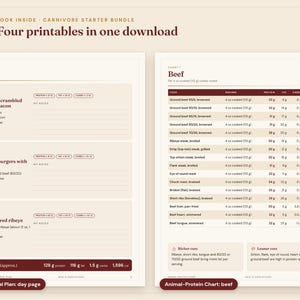 Carnivore Diet Starter Bundle, Carnivore Food List, Protein Chart, 7 Day Meal Plan and Daily Tracker, Printable PDF Bundle image 2