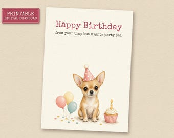 Fawn Chihuahua Birthday Card from the Dog, Printable Dog Birthday Card, Instant Download