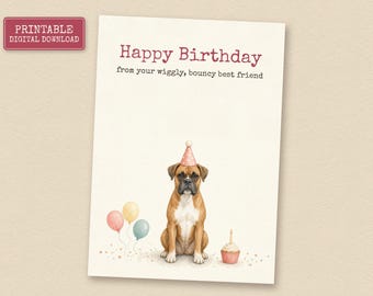 Fawn Boxer Birthday Card from the Dog, Printable Dog Birthday Card, Instant Download