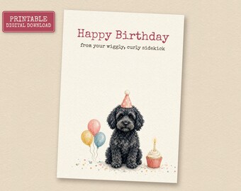 Black Cockapoo Birthday Card from the Dog, Printable Dog Birthday Card, Instant Download