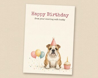 Verjaardagskaart voor een Engelse bulldog van de hond, printbare verjaardagskaart voor een hond, direct te downloaden