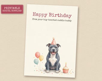Blue Nose Pit Bull Birthday Card from the Dog, Printable Dog Birthday Card, Instant Download