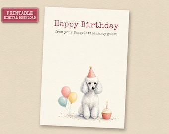 White Poodle Birthday Card from the Dog, Printable Dog Birthday Card, Instant Download