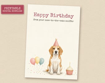 Lemon Beagle Birthday Card from the Dog, Printable Dog Birthday Card, Instant Download