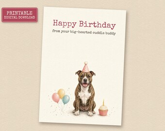 Brindle Pit Bull Birthday Card from the Dog, Printable Dog Birthday Card, Instant Download