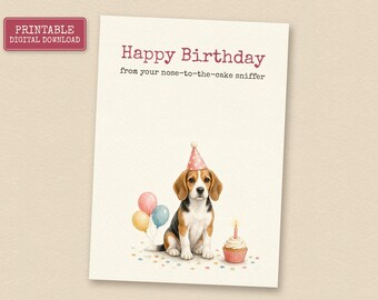 Tricolor Beagle Birthday Card from the Dog, Printable Dog Birthday Card, Instant Download