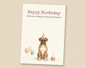 Verjaardagskaart voor een beige Boxer van de hond, printbare verjaardagskaart voor een hond, direct te downloaden