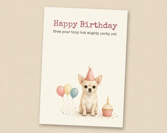 Verjaardagskaart voor een crèmekleurige Chihuahua van de hond, printbare verjaardagskaart voor een hond, direct te downloaden