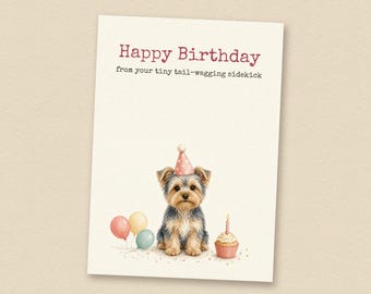 Verjaardagskaart voor een Yorkshire Terrier van de hond, printbare verjaardagskaart voor een hond, direct te downloaden