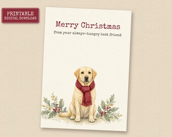 Cartão de Natal do Labrador Amarelo, Cartão de Natal para Imprimir, Download Instantâneo
