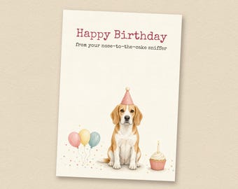 Verjaardagskaart voor een Beagle met citroenmotief, van de hond, printbare verjaardagskaart voor een hond, direct te downloaden