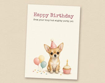 Verjaardagskaart voor een beige chihuahua van de hond, printbare verjaardagskaart voor een hond, direct te downloaden