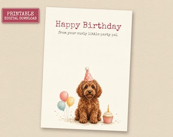 Red Goldendoodle Birthday Card from the Dog, Printable Dog Birthday Card, Instant Download