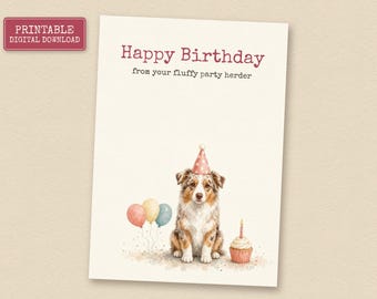 Red Merle Australian Shepherd Birthday Card from the Dog, Printable Dog Birthday Card, Instant Download