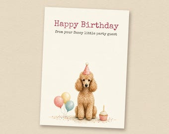 Verjaardagskaart voor een abrikooskleurige poedel van de hond, printbare verjaardagskaart voor een hond, direct te downloaden