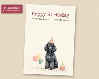 Black Poodle Birthday Card from the Dog, Printable Dog Birthday Card, Instant Download