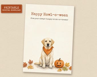 Yellow Lab Halloween Card from the Dog, Printable Labrador Retriever Card, Instant Download