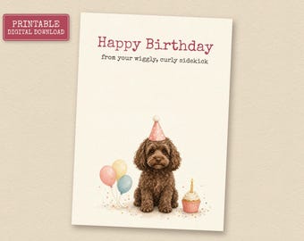 Chocolate Cockapoo Birthday Card from the Dog, Printable Dog Birthday Card, Instant Download
