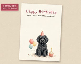 Black Goldendoodle Birthday Card from the Dog, Printable Dog Birthday Card, Instant Download