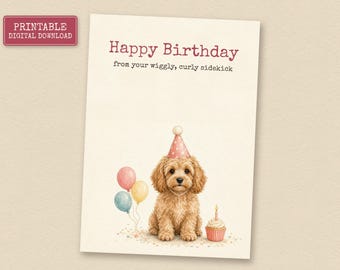 Apricot Cockapoo Birthday Card from the Dog, Printable Dog Birthday Card, Instant Download