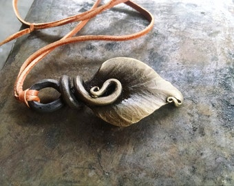 Hand Forged Steel Leaf Pendant