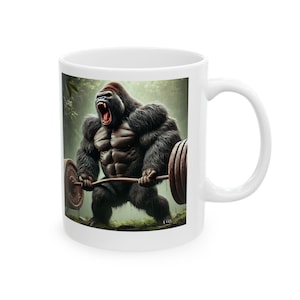 APAFitness Gorilla Strength Ceramic Mug | Heavy Lifting Gym Coffee Cup, Swim Coach Motivational Mug (11oz, 15oz)