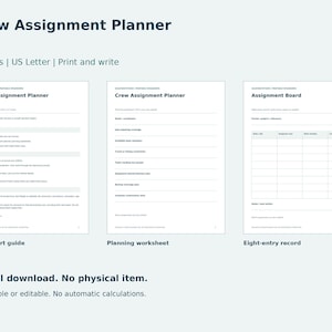 Crew Assignment Planner Printable: Planning Worksheet and Log, US Letter PDF