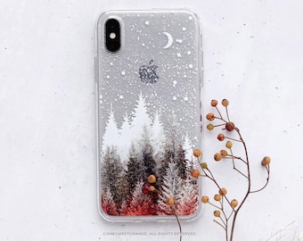 iPhone 16 Case iPhone 15 Case iPhone 14 Case iPhone 13 Case iPhone 12 Case Winter Forest iPhone 11 Pro Case Clear Rubber Case U415